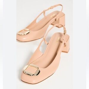 Larroude maria block pumps small heel Tan size 9 runs large fits size 10 $350